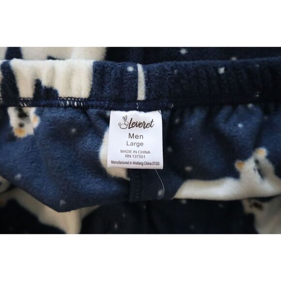 Leveret Men's Sz Large Blue Polar Bear Cotton Top Fleece Pants Pajama Set - Picture 12 of 15